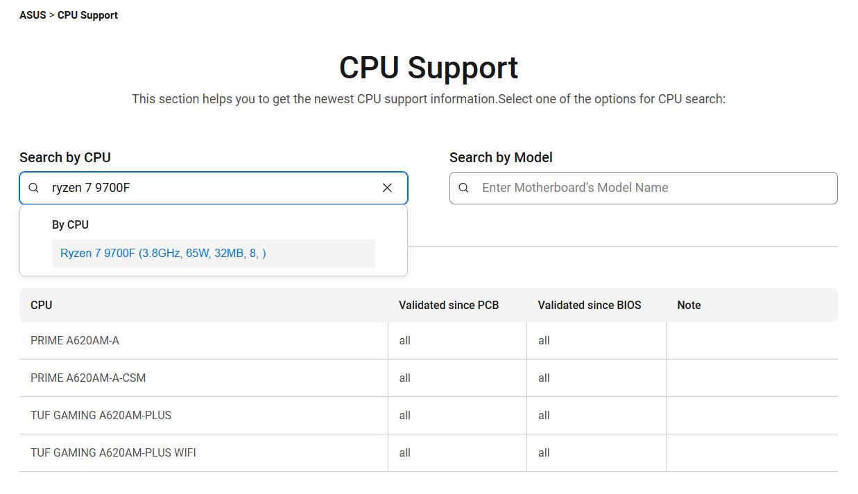 amd ryzen 7 9700F cpu asus page